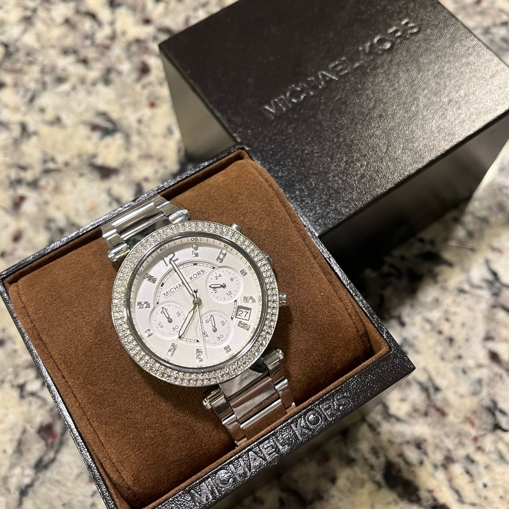 Michael Kors Silver rhinestone watch with case